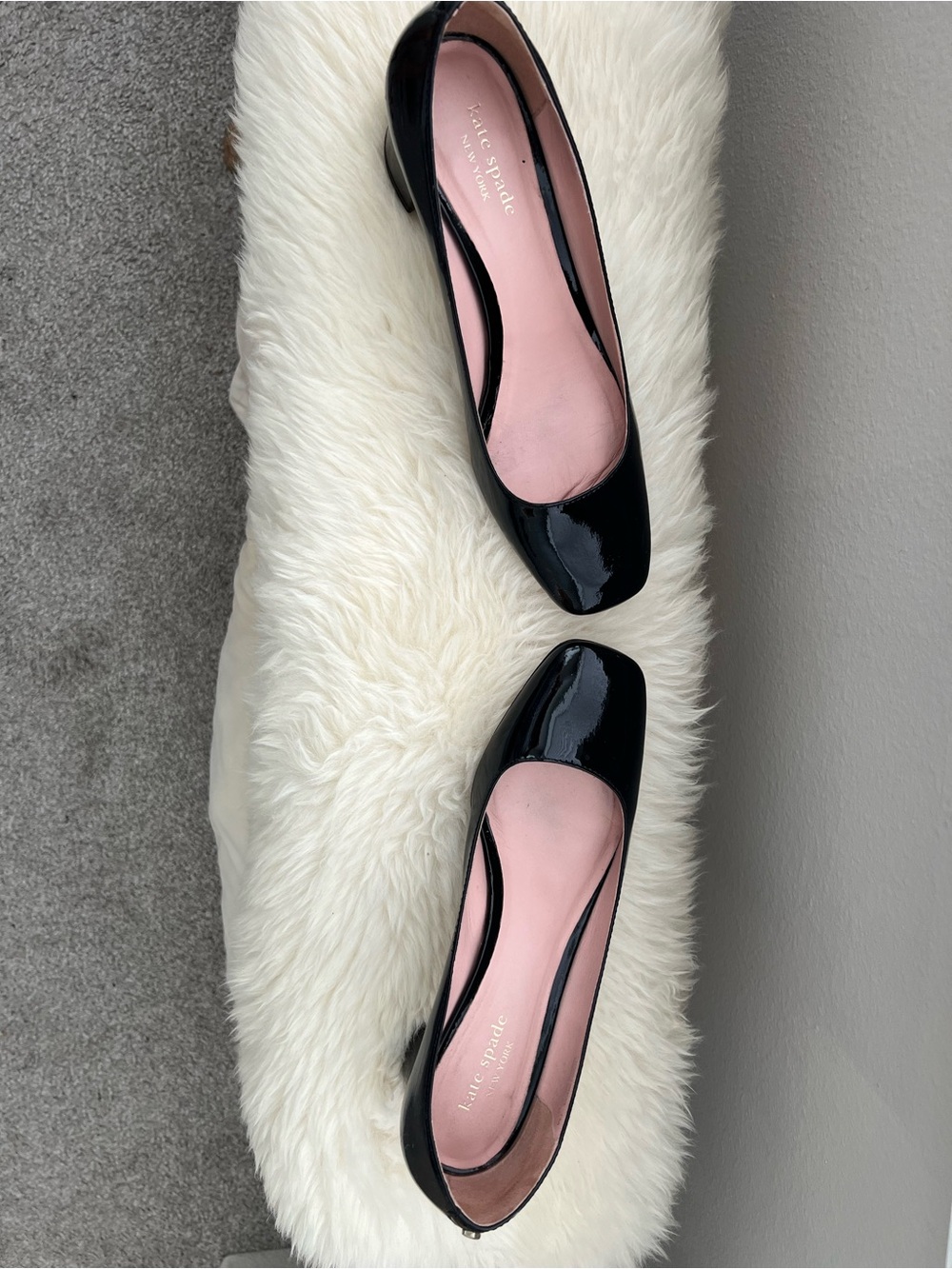 kate spade Black Patent Leather Ballet Flats with Pink Insole